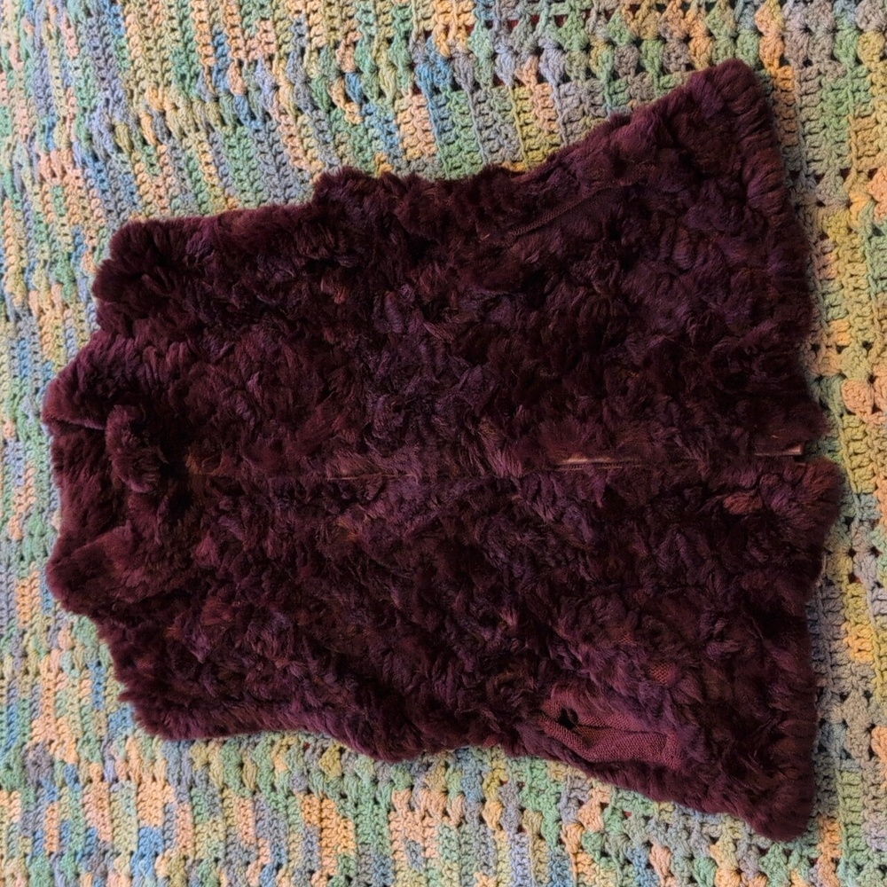 Belle Fare Rabbit Fur Vest Burgundy size medium
